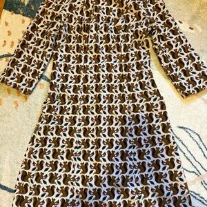 Boden Dress with Squirrel Print - Brown and White